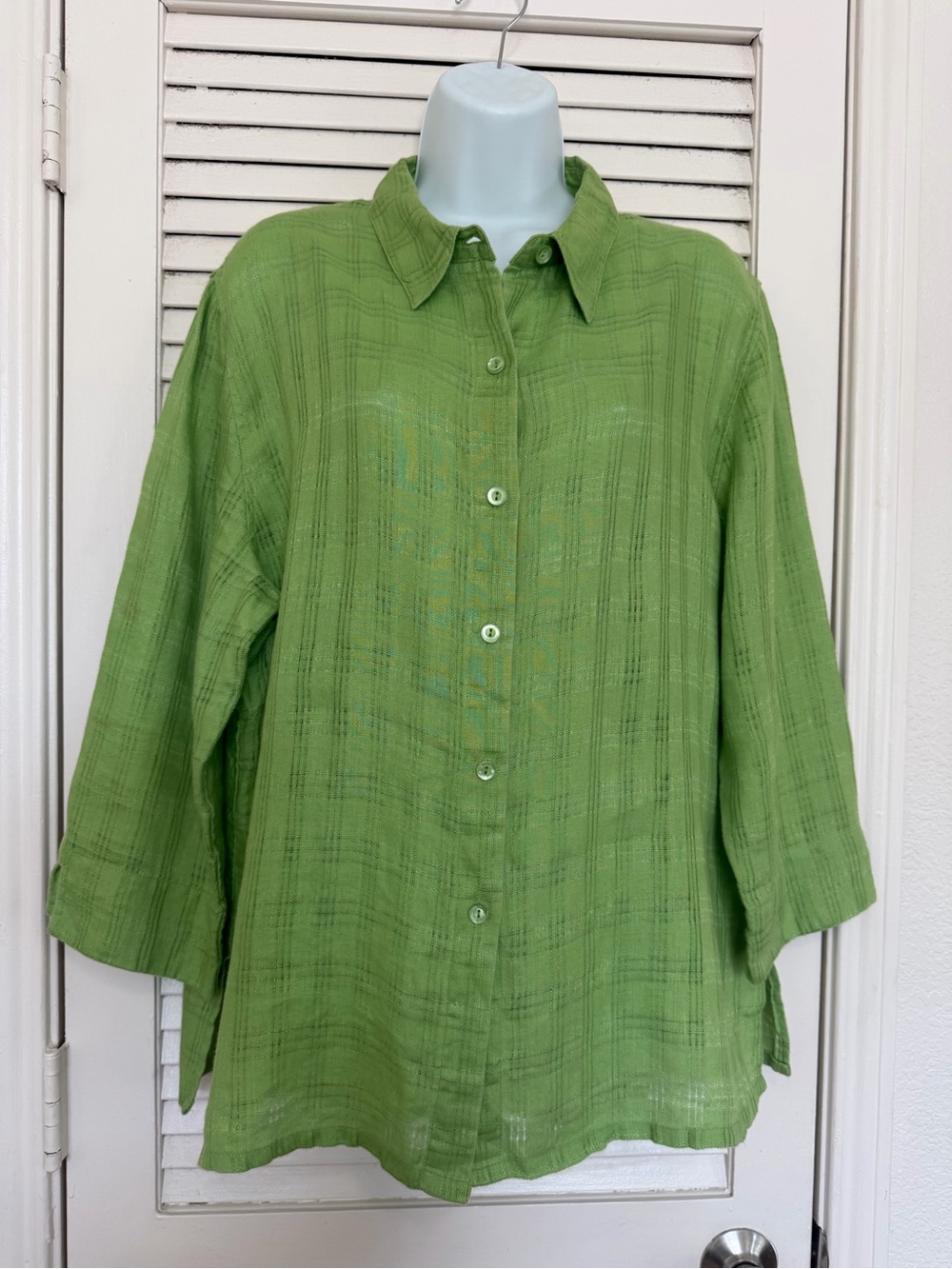 Sag Harbor 100% Linen Fresh Lime Green Shirt Lightweight Coastal Resort Blouse L